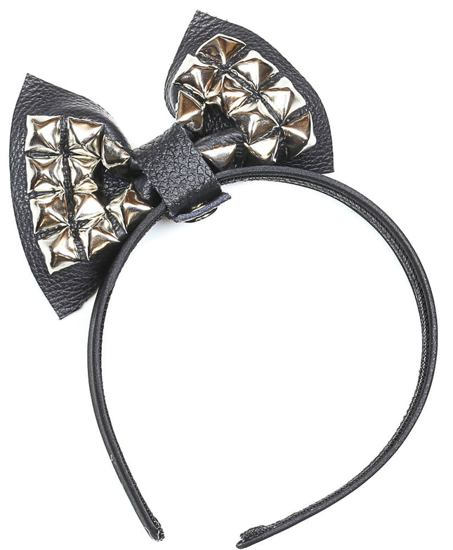 HB123 BOWTIE LEATHER HEADBAND WITH PYRAMID STUDS 25MM-1.25" WIDE