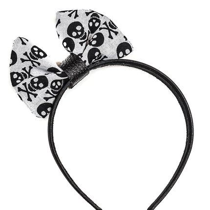 HB140 BOWTIE LEATHER HEADBAND WITH SKULL DESIGN 25MM-1.25" WIDE
