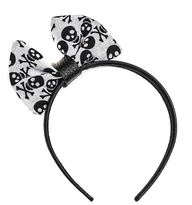 HB140 BOWTIE LEATHER HEADBAND WITH SKULL DESIGN 25MM-1.25" WIDE