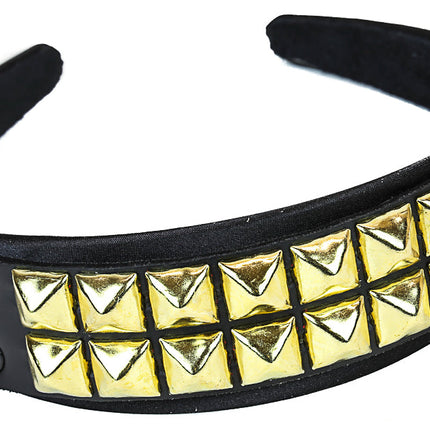 HB142-BRS LEATHER HEADBAND WITH GOLD STUDS 25MM-1.25" WIDE 40MM-1