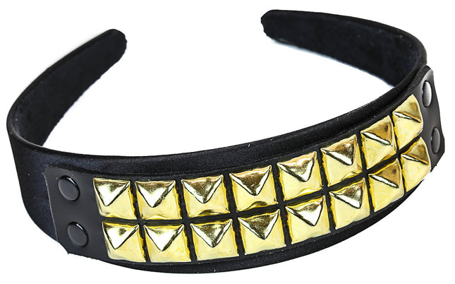 HB142-BRS LEATHER HEADBAND WITH GOLD STUDS 25MM-1.25" WIDE 40MM-1