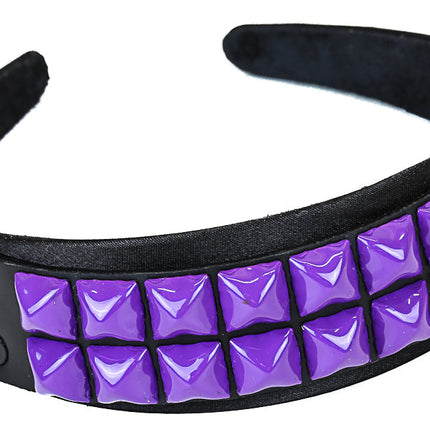 HB142-PPL LEATHER HEADBAND WITH PURPLE STUDS 25MM-1.25" WIDE 40MM-1