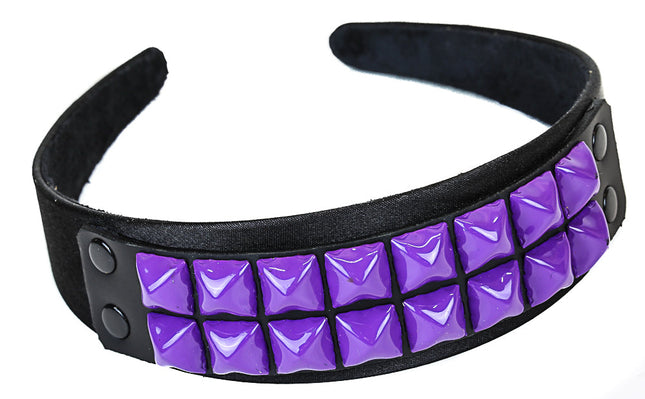 HB142-PPL LEATHER HEADBAND WITH PURPLE STUDS 25MM-1.25" WIDE 40MM-1