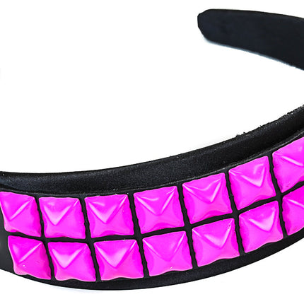 HB142-PNK LEATHER HEADBAND WITH PINK STUDS 25MM-1.25" WIDE 40MM-1