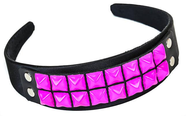 HB142-PNK LEATHER HEADBAND WITH PINK STUDS 25MM-1.25" WIDE 40MM-1