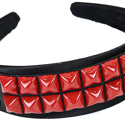 HB142-RED LEATHER HEADBAND WITH RED STUDS 25MM-1.25" WIDE 40MM-1