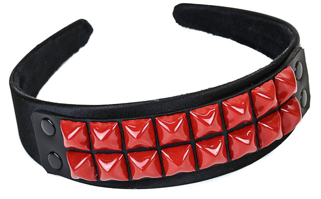 HB142-RED LEATHER HEADBAND WITH RED STUDS 25MM-1.25" WIDE 40MM-1