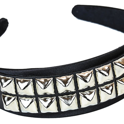 HB142-SIL LEATHER HEADBAND WITH SILVER STUDS 25MM-1.25" WIDE 40MM-1