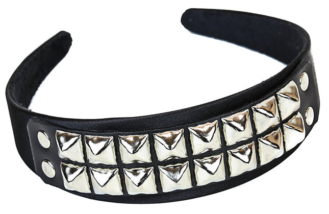 HB142-SIL LEATHER HEADBAND WITH SILVER STUDS 25MM-1.25" WIDE 40MM-1