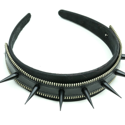 HB151-BS ZIPPER HEADBAND WITH BLACK TALL SPIKES 25MM-1.25" WIDE