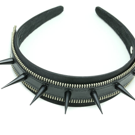 HB151-BS ZIPPER HEADBAND WITH BLACK TALL SPIKES 25MM-1.25" WIDE