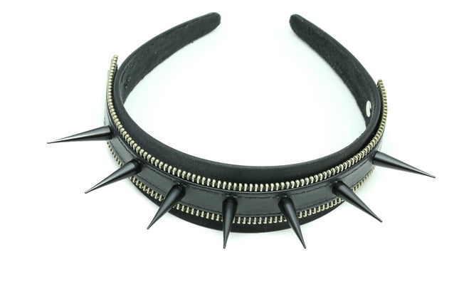 HB151-BS ZIPPER HEADBAND WITH BLACK TALL SPIKES 25MM-1.25" WIDE
