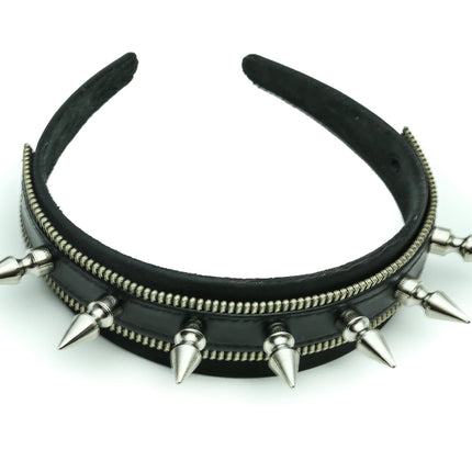 HB152 ZIPPER HEADBAND WITH SILVER SPIKES 25MM-1.25" WIDE 40MM-1