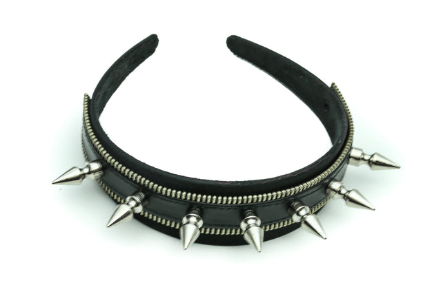 HB152 ZIPPER HEADBAND WITH SILVER SPIKES 25MM-1.25" WIDE 40MM-1