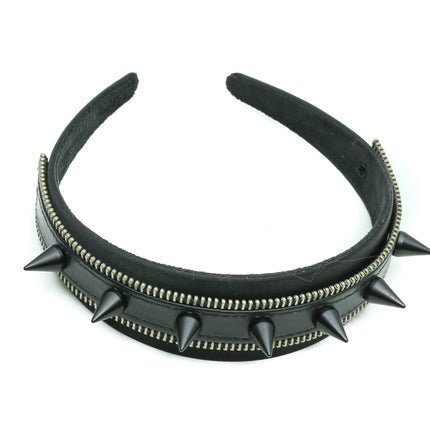 HB153-BS ZIPPER HEADBAND WITH BLACK CONE SPIKES 25MM-1.25" WIDE