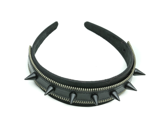 HB153-BS ZIPPER HEADBAND WITH BLACK CONE SPIKES 25MM-1.25" WIDE