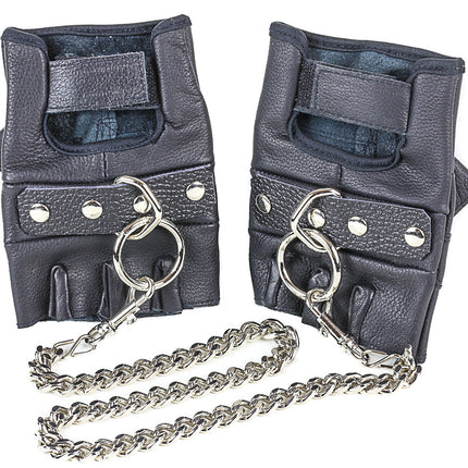 HC125  FINGERLESS GLOVE LEATHER HANDCUFF LEASH