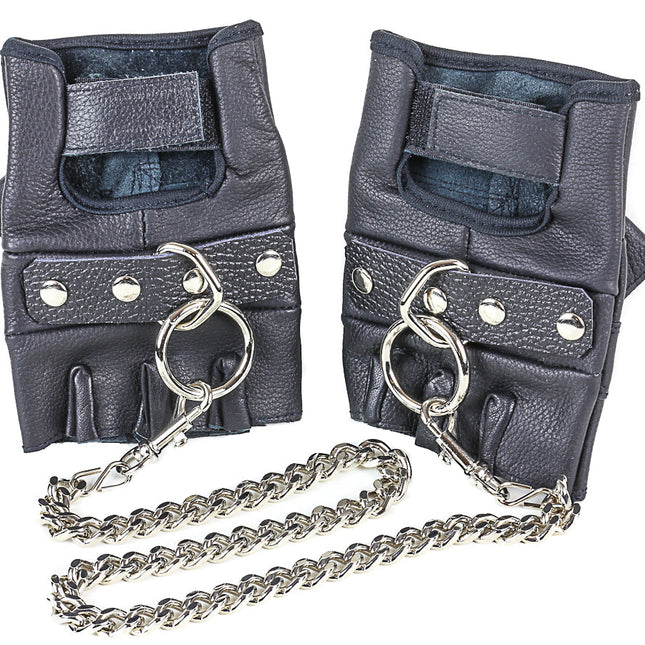 HC125  FINGERLESS GLOVE LEATHER HANDCUFF LEASH