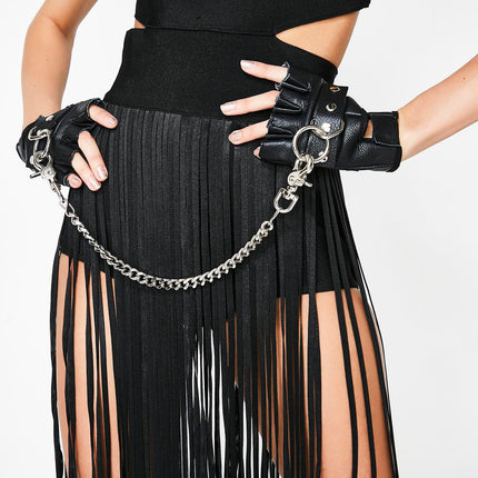 HC125  FINGERLESS GLOVE LEATHER HANDCUFF LEASH