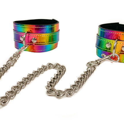 HC132RN  HOLOGRAPHIC RAINBOW WRIST CHAIN HANDCUFF RESTRAINTS