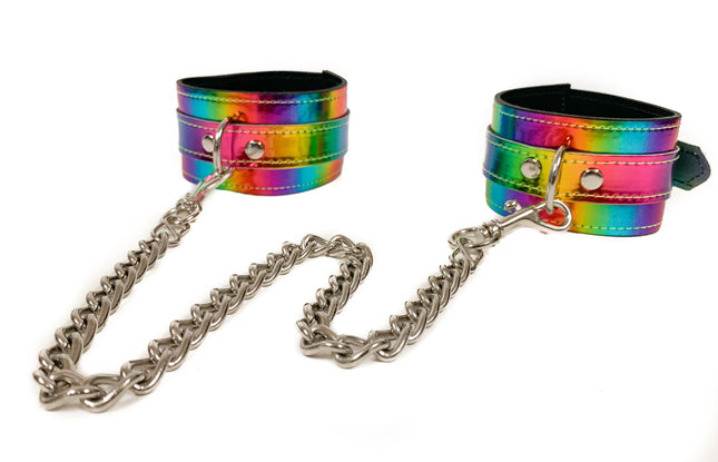 HC132RN  HOLOGRAPHIC RAINBOW WRIST CHAIN HANDCUFF RESTRAINTS