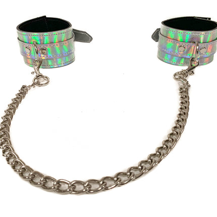 HC132RN  HOLOGRAPHIC RAINBOW WRIST CHAIN HANDCUFF RESTRAINTS