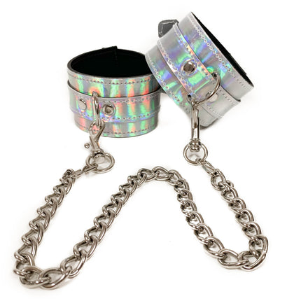HC132RN  HOLOGRAPHIC RAINBOW WRIST CHAIN HANDCUFF RESTRAINTS