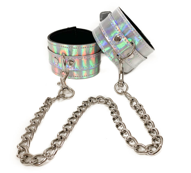 HC132RN  HOLOGRAPHIC RAINBOW WRIST CHAIN HANDCUFF RESTRAINTS
