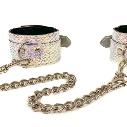HC132RN  HOLOGRAPHIC RAINBOW WRIST CHAIN HANDCUFF RESTRAINTS