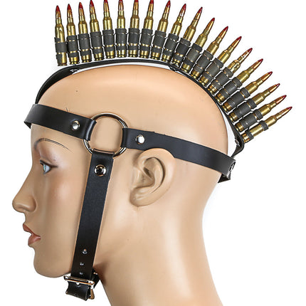 BULLET MOHAWK HEAD HARNESS WITH BLACK LEATHER STRAP