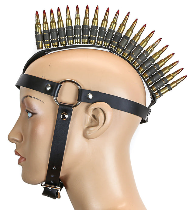 BULLET MOHAWK HEAD HARNESS WITH BLACK LEATHER STRAP