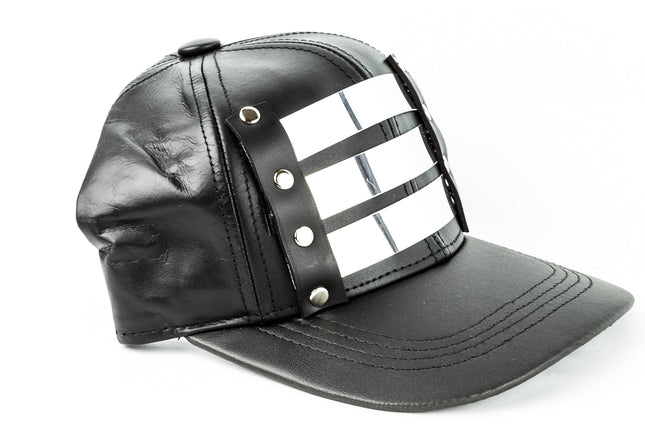HT114 LEATHER BASEBALL HAT WITH METAL STRIPES