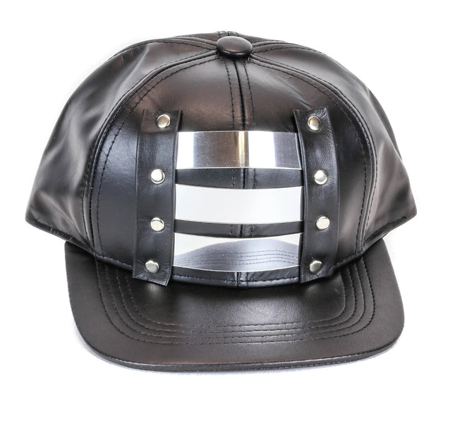 HT114 LEATHER BASEBALL HAT WITH METAL STRIPES