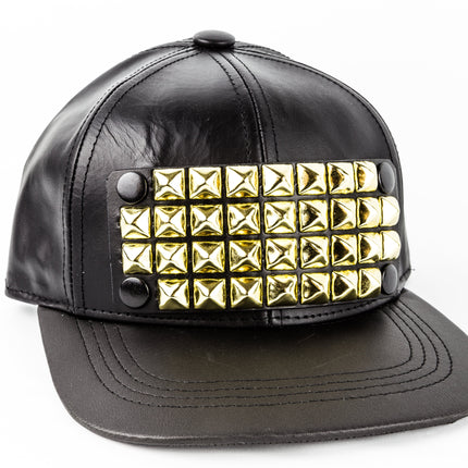 HT117 4 ROW STUDDED BASEBALL HAT VEGAN LEATHER