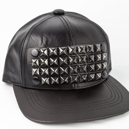 HT117 4 ROW STUDDED BASEBALL HAT VEGAN LEATHER