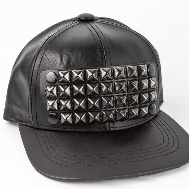 HT117 4 ROW STUDDED BASEBALL HAT VEGAN LEATHER