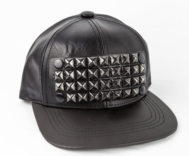HT117 4 ROW STUDDED BASEBALL HAT VEGAN LEATHER