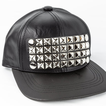 HT117 4 ROW STUDDED BASEBALL HAT VEGAN LEATHER