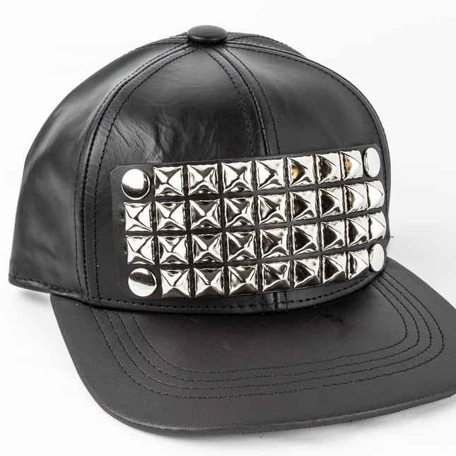 HT117 4 ROW STUDDED BASEBALL HAT VEGAN LEATHER