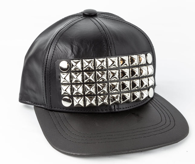 HT117 4 ROW STUDDED BASEBALL HAT VEGAN LEATHER