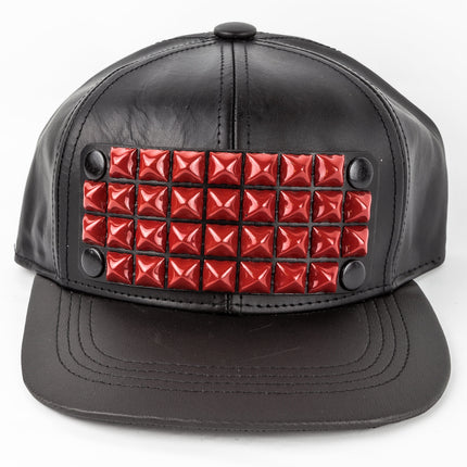 HT117 4 ROW STUDDED BASEBALL HAT VEGAN LEATHER