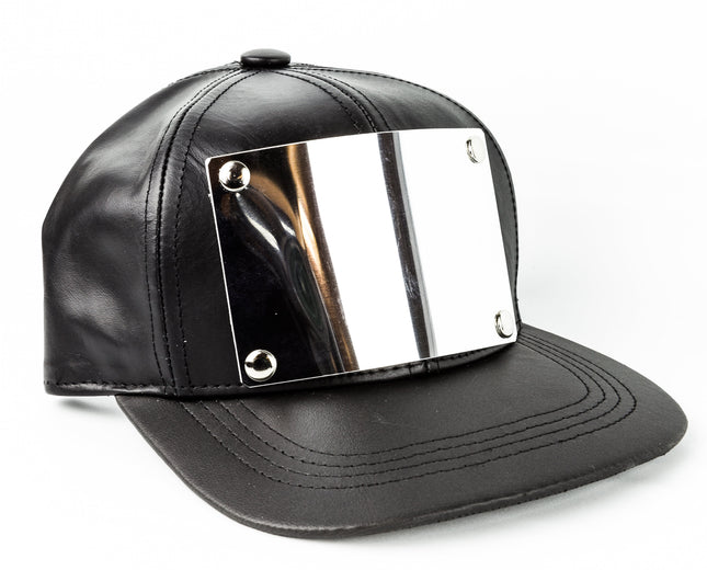 HT118 LEATHER BASEBALL HAT WITH METAL PLATE