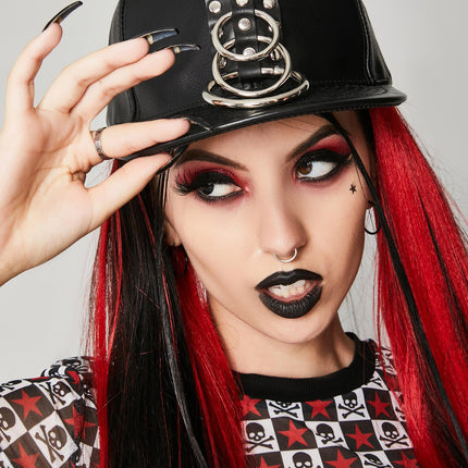 HT140 THREE RING BONDAGE STILE VEGAN LEATHER BASEBALL HAT