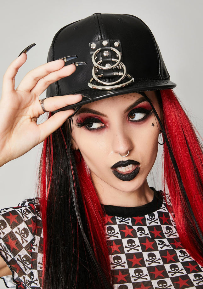 HT140 THREE RING BONDAGE STILE VEGAN LEATHER BASEBALL HAT