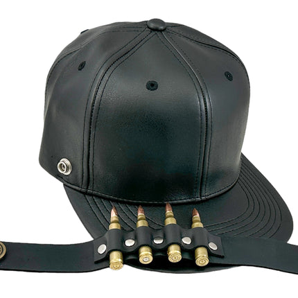 HT162 BULLET STAPPED VEGAN LEATHER BASEBALL  HAT