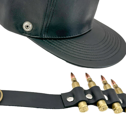 HT162 BULLET STAPPED VEGAN LEATHER BASEBALL  HAT