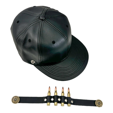 HT162 BULLET STAPPED VEGAN LEATHER BASEBALL  HAT