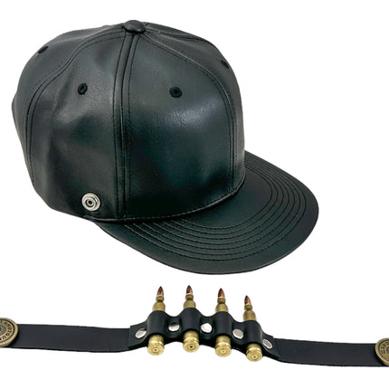HT162 BULLET STAPPED VEGAN LEATHER BASEBALL  HAT