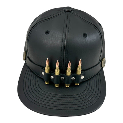 HT162 BULLET STAPPED VEGAN LEATHER BASEBALL  HAT