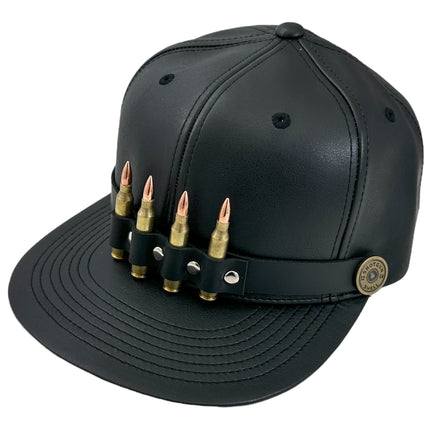 HT162 BULLET STAPPED VEGAN LEATHER BASEBALL  HAT